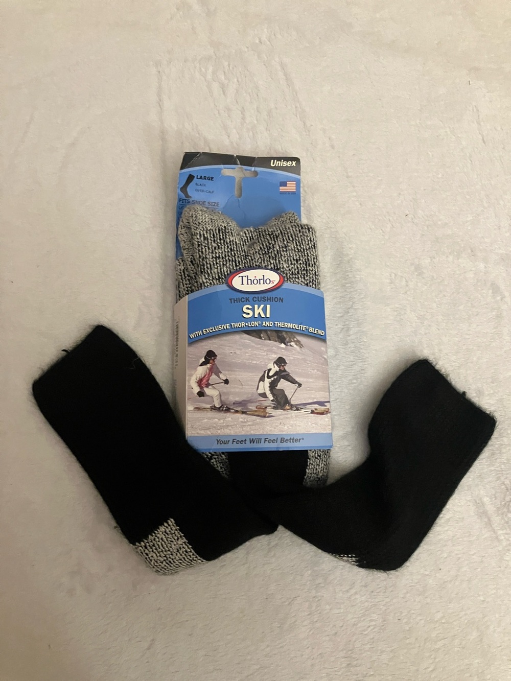 Thorlos Thick Ski Cushion Socks - Black and Gray Large